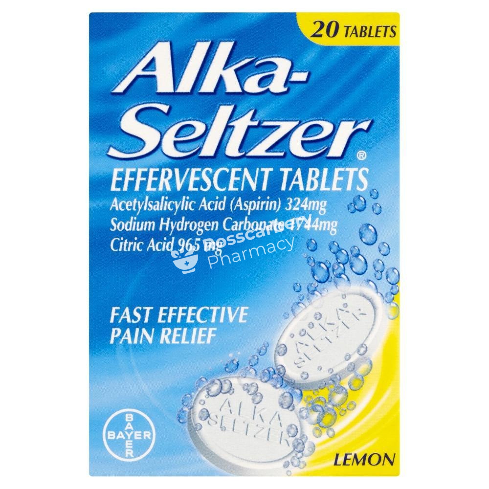 Alka-Seltzer Effervescent Tablets - Lemon Flavour Acid Indigestion & Reflux