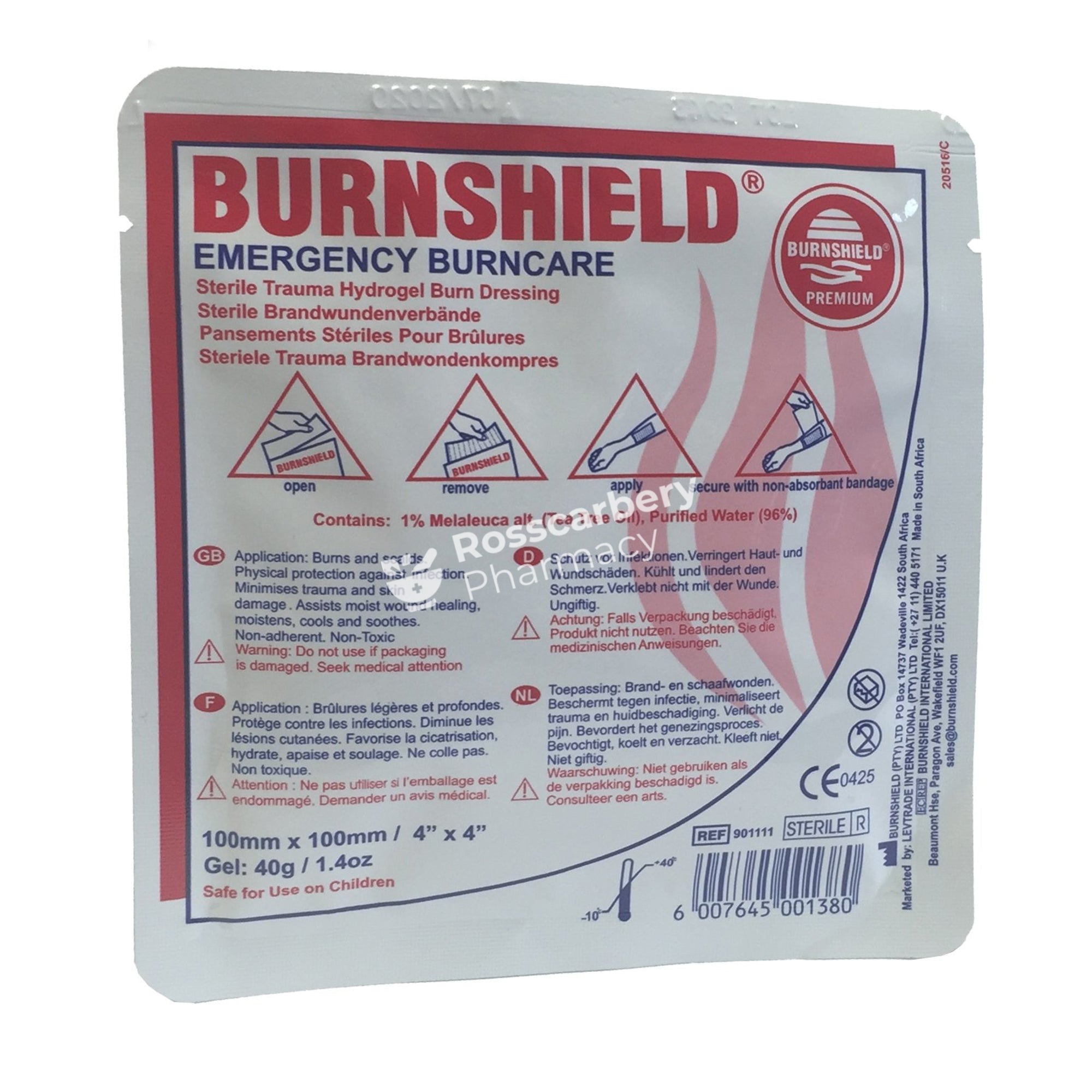 Burnshield Emergency Burncare Sterile Trauma Hydrogel Burn Dressing 4X4 Burns