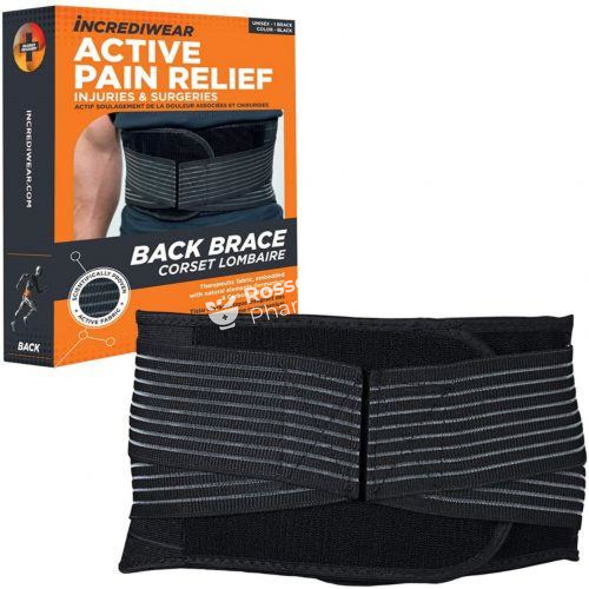 Incrediwear Active Pain Relief Back Brace - Black Supports & Compression Hoisery