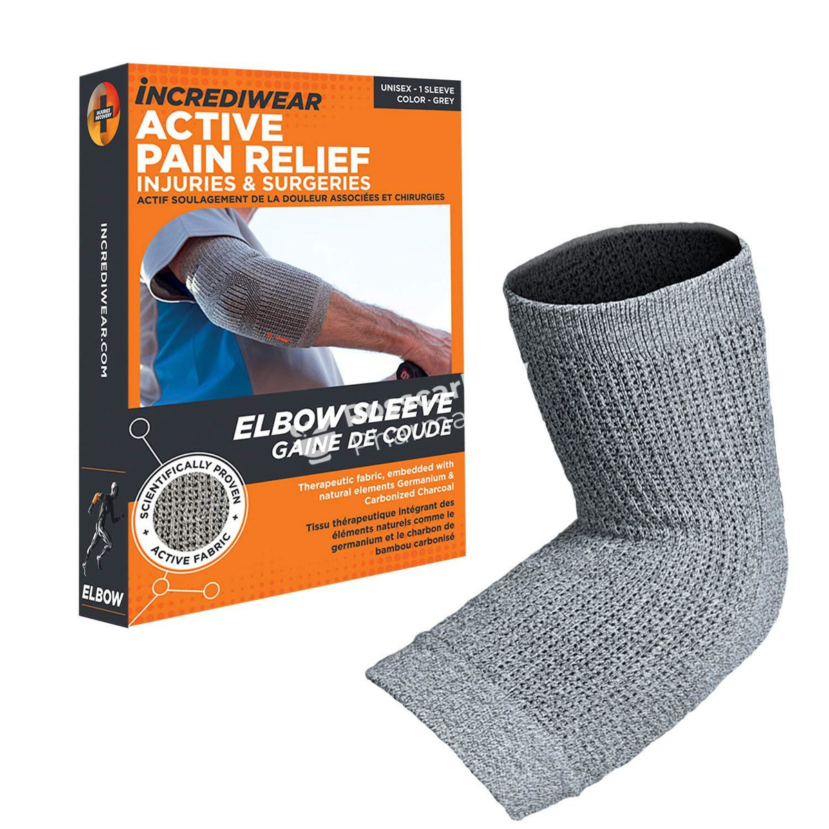 Incrediwear Active Pain Relief Elbow Sleeve - Grey Supports &amp; Compression Hoisery
