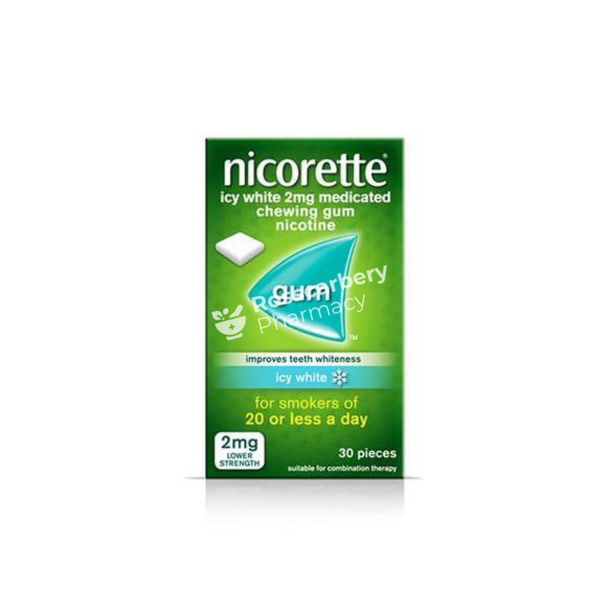 Nicorette 2Mg Low Strength Medicated Chewing Gum 30Pieces / Icy White Nicotine