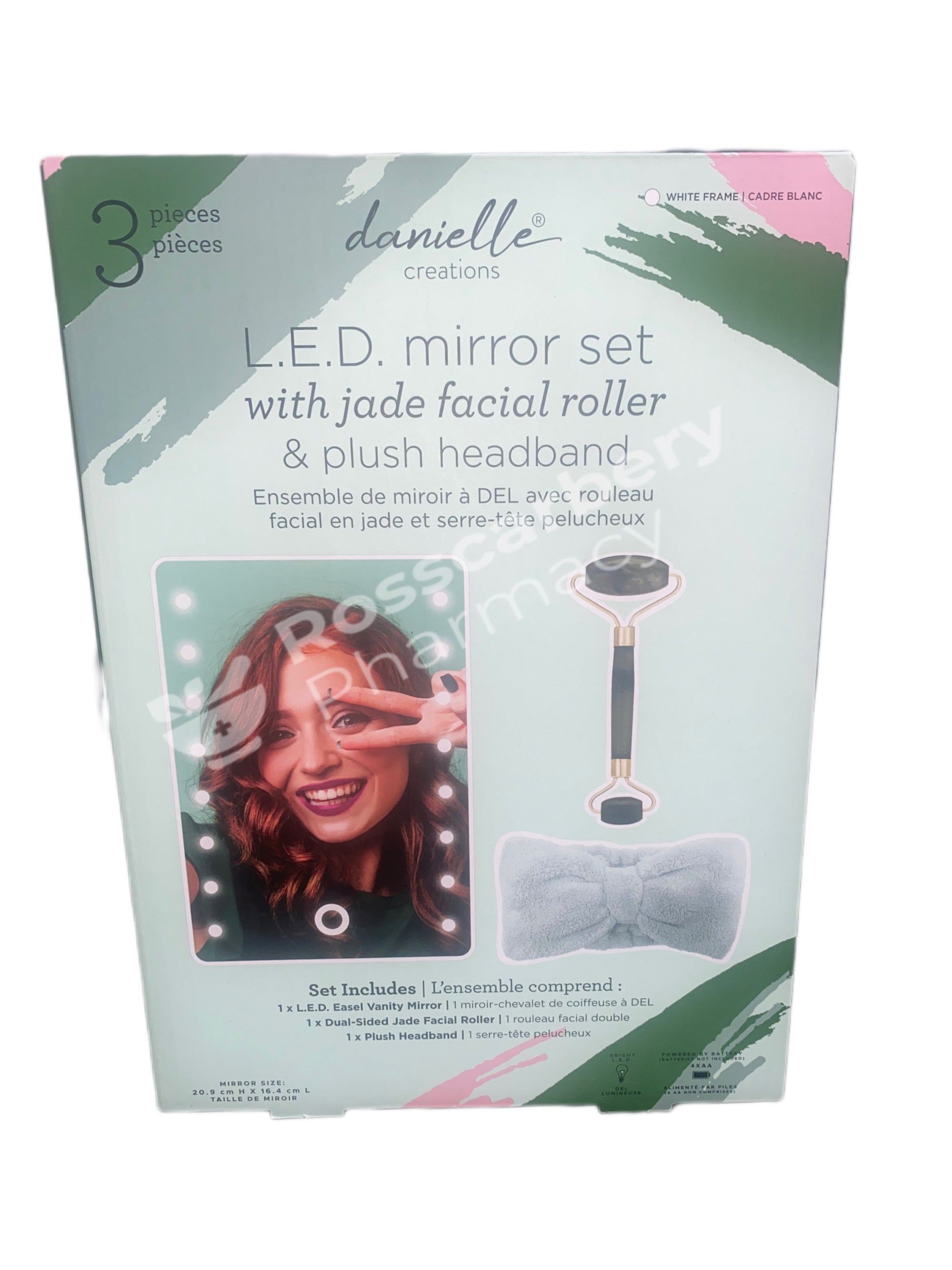 Danielle Creation L.E.D Mirror Set with Jade Facial Roller and Plush Headband